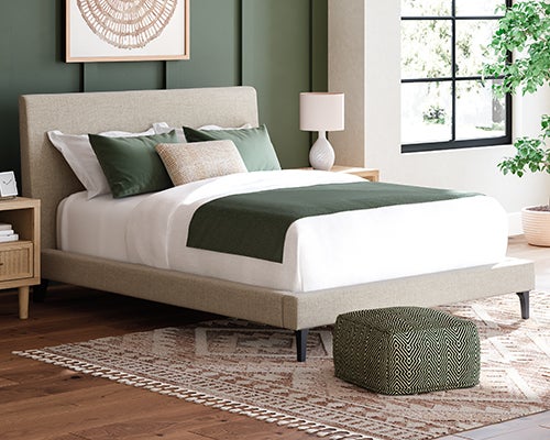 Signature Design by Ashley Cielden Queen Upholstered Bed with Roll Slats -  Soft Grey